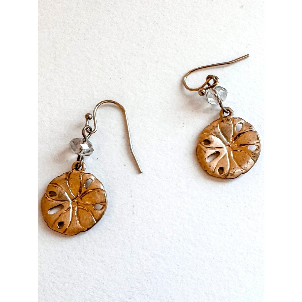 Sand Dollar Dangle Earrings Gold Tone Crystal Beach Coastal Nautical Jewelry - Picture 3 of 6